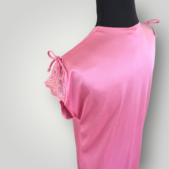 Vintage 70s Pink Lace Cap Sleeve Robe One Size - Picture 9 of 12